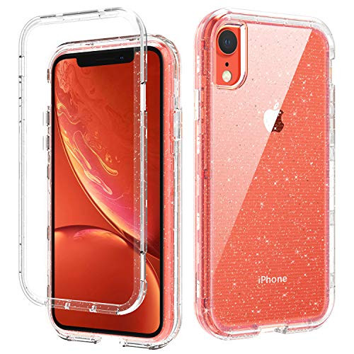 iPhone XR Case, DOMAVER Clear XR iPhone Cases Three Layer Heavy Duty Hybrid Hard PC Flexible TPU Bumper Shockproof Phone Case Cover Transparency iPhone XR Protective Case with Glitter Bling Design
