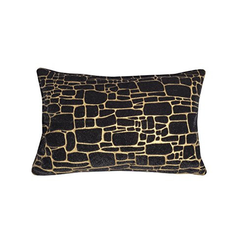 Edie At Home Precious Metals Digital Printed Faux Fur Pillow Black/Gold 12x20 Inch Decorative Pillow, 12x20,
