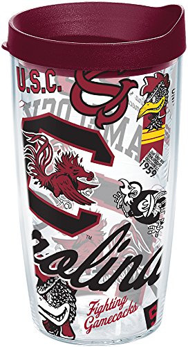 Tervis 1251529 NCAA South Carolina Fighting Gamecocks All Over Tumbler with Lid, 16 oz, Clear
