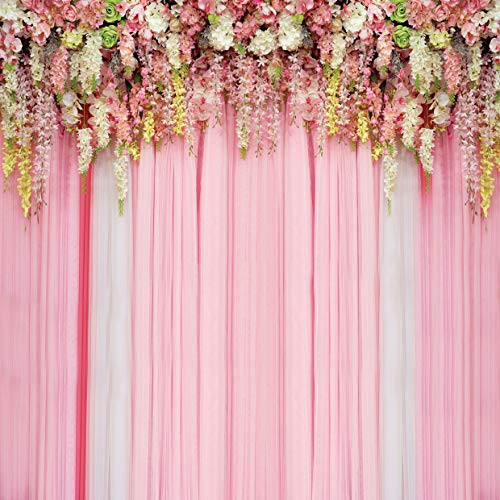 LYWYGG 10x10ft Father's Day Backdrop Pink Flowers Photography Backdrop for Party Wedding Birthday Studio Props CP-125
