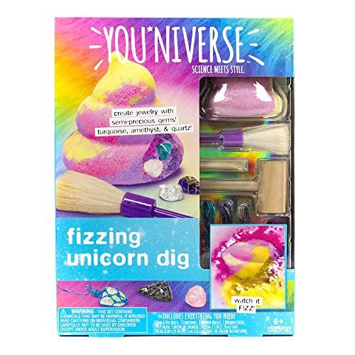 Youniverse Fizzing Unicorn Gemstones Dig Stem Science Kit by Horizon Group USA, Excavate, Dig & Reveal Colorful Gemstones for DIY Jewelry Making, Unicorn Poo Fizzing Dig, Turquoise, Amethyst & Quartz