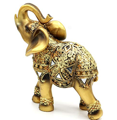 Golden Color Feng Shui Collectible Lucky Elephant Trunk Facing Upwards Wealth Lucky Figurine, Perfect for Home, Office Decoration - by Crystal Collection Golden Color Feng Shui Collectible Lucky Elephant Trunk Facing Upwards Wealth Lucky Figurine, Perfect for Home, Office Decoration - by Crystal Collection