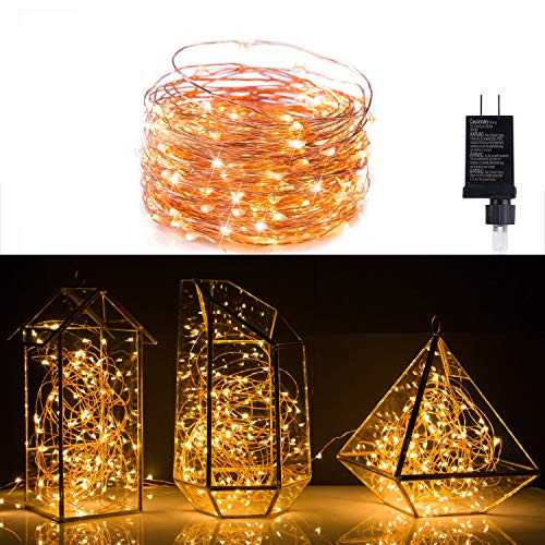120 LED Fairy Lights 40FT Starry String Lights Waterproof Warm White on Copper Wire - UL Adaptor Included, Firefly Lights for Indoor Outdoor Christmas Decorative Patio Wedding Garden