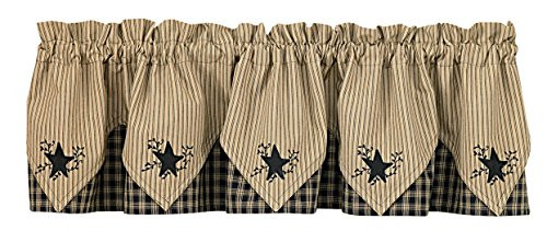 Park Designs Sturbridge Star Embroidered Point Valance, Black with stars