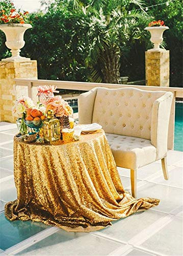 ShinyBeauty Sequin Tablecloth-Gold-48Inch Round Sparkle Tablecloth,Glitter Table Cloth,Sequin Wedding Tablecloth