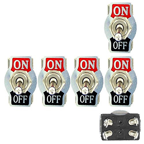 ESUPPORT Car Univeral Heavy Duty 20A 125V DPST 4 Terminal ON/OFF Rocker Toggle Switch Metal Pack of 5