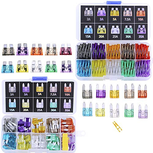 Blade Car Fuses Assortment Kit 220PCS Standard & Mini (2A/3A/5A/7.5A/10A/15A/20A/25A/30A/35A) ATO/APR / ATC Fuse Car Kit Assorted Auto Truck Boat Truck SUV Automotive Replacement Fuses Puller