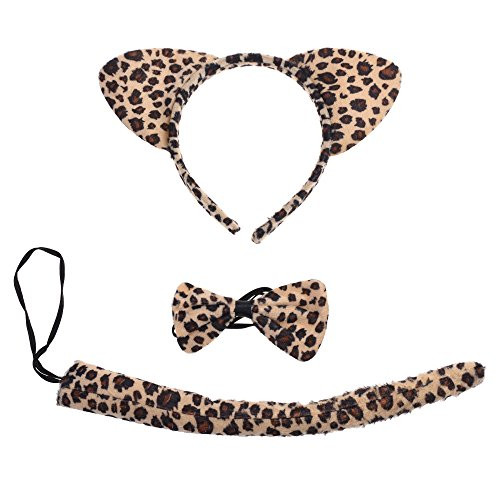 BCP Kitty Cat Ears Tail and Bow Tie Party Costume kit (Leopard Print Color)