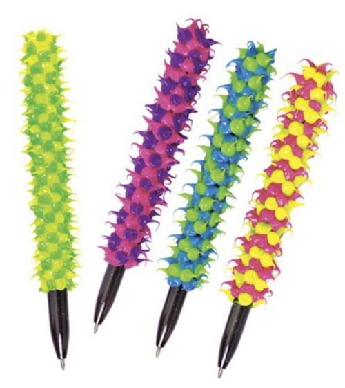 Rhode Island Novelty Dozen Assorted Colors & Designs Porcupine Spiky Pens - 5.5"