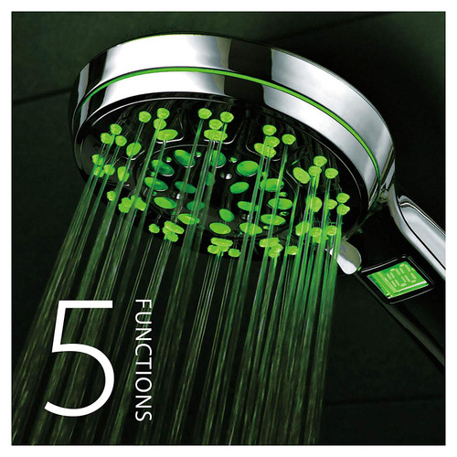 HotelSpa All Chrome 5 Setting LED/LCD Handheld Shower-Head with Lighted LCD Temperature Display by Top Brand Manufacturer! Color of LED lights changes automatically according to water temperature