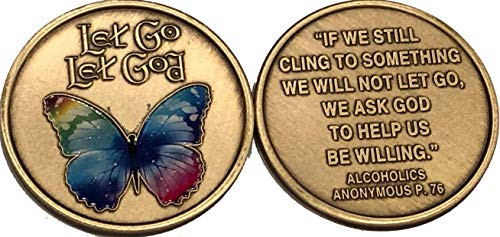 RecoveryChip Let Go Let God Color Rainbow Butterfly Medallion Willingness Chip
