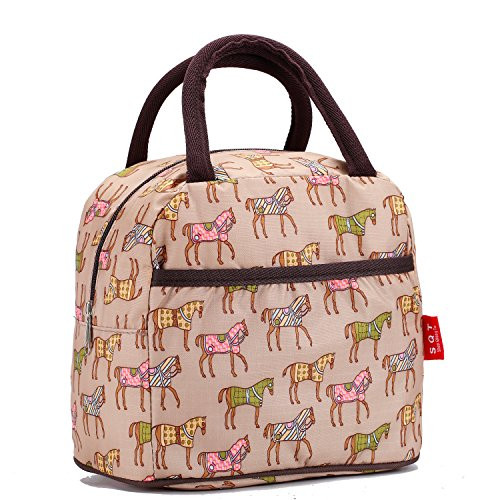 Colorful Style Polyester Lunch Bag Lunch Box Package Resable Shop Tote Bag Purse for Women Girls - Horse