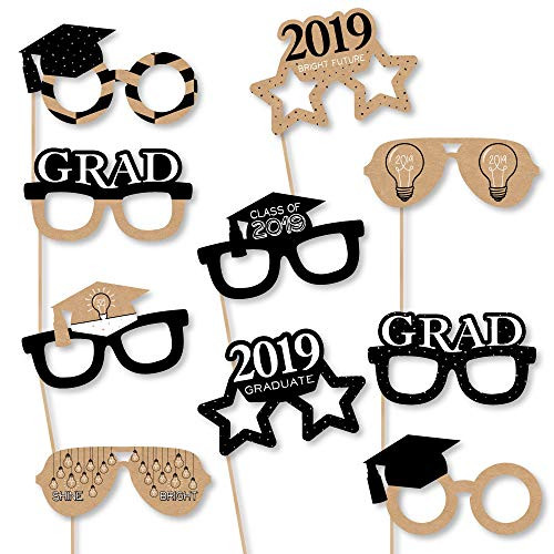 Big Dot of Happiness Bright Future Glasses - 2019 Paper Card Stock Graduation Party Photo Booth Props Kit - 10 Count