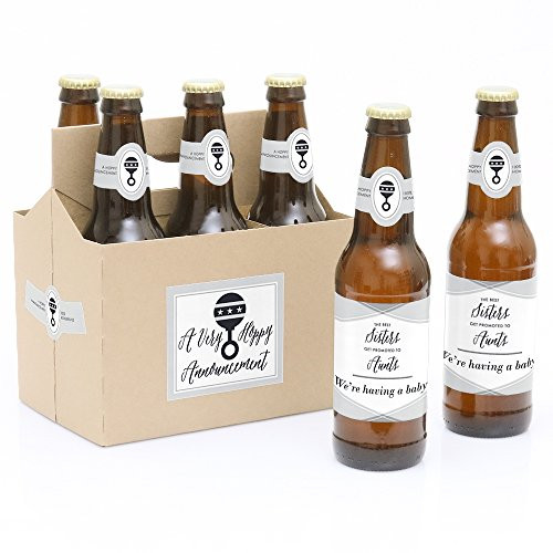 Sisters to Aunts - Pregnancy Announcement Decorations for Women - 6 Beer Bottle Label Stickers and 1 Carrier