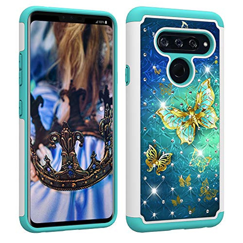 Berry Accessory LG V40 ThinQ Case,LG V40 Case Case,Luxury Glitter Sparkle Bling Case,Studded Rhinestone Crystal Hybrid Dual Layer Armor Case for LG V40 ThinQ/LG V40 Gold Butterfly