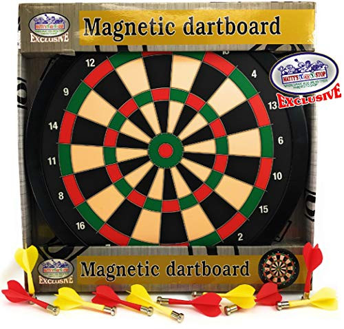 Matty's Toy Stop Deluxe Magnetic Dartboard (Dart Board) 15.5" with 10 Darts Total (5 Yellow & 5 Red)