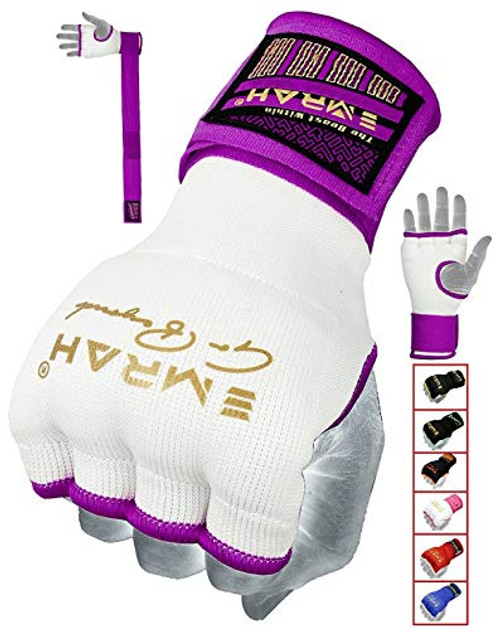 EMRAH Pro Training Ladies Boxing Inner Gloves Hand Wraps MMA Wraps Mitts (Large, Purple)