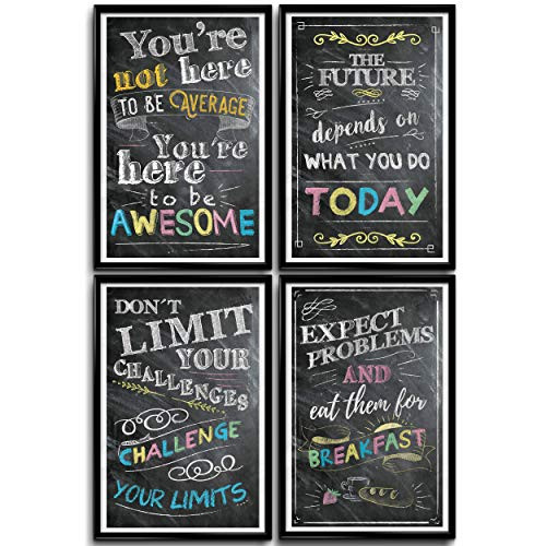 Motivational Posters for Classroom, Office Decorations, Inspirational Wall Art, Perfect for Students, Teachers, School, Kids Room & Home. Chalkboard Positive Quotes Poster Designs. Set of 4 11x17in.