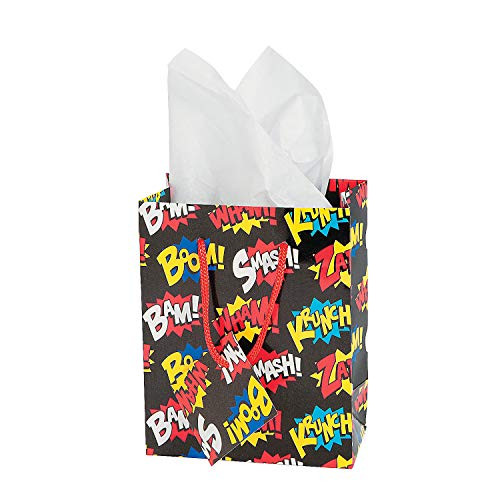 Fun Express - Small Superhero Gift Bags (dz) - Party Supplies - Bags - Paper Gift W & Handles - 12 Pieces