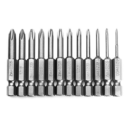 Toolcool 12pcs 50mm 1/4 Inch Hex Shank Magnetic Phillips Cross Screwdriver Bits
