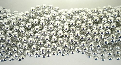 33 inch 07mm Round Metallic Silver Mardi Gras Beads - 6 Dozen (72 Necklaces)