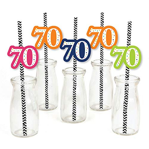 70th Birthday - Cheerful Happy Birthday - Paper Straw Decor - Colorful Seventieth Birthday Party Striped Decorative Straws - Set of 24 70th Birthday - Cheerful Happy Birthday - Paper Straw Decor - Colorful Seventieth Birthday Party Striped Decorative Straws - Set of 24