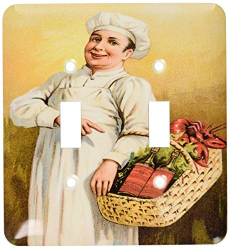 3dRose LLC lsp_149262_2 Vintage Chef Carrying A Basket of Lobsters and Bottles of Wine Double Toggle Switch