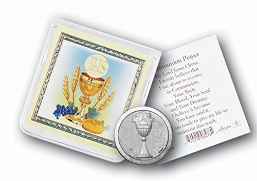 First Communion Pocket Token with Stamped Holy Prayer Card, 1 Inch