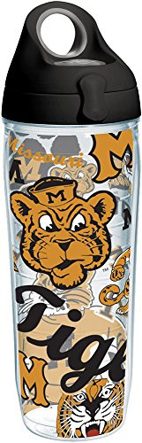 Tervis 1252181 Missouri Tigers All Over Insulated Tumbler with Wrap and Black with Gray Lid, 24oz Water Bottle, Clear