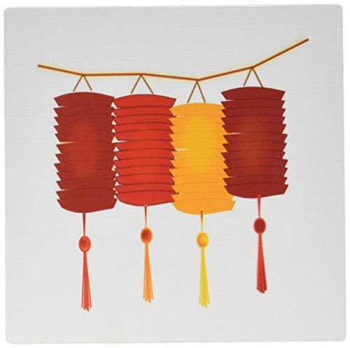 3dRose LLC 8 x 8 x 0.25 Inches Mouse Pad, Image of Oriental Red and Orange Paper Lanterns - (mp_171722_1)