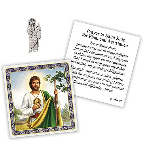 Silver Toned St. Jude Catholic Devotional Pocket Token with Prayer Card, 1 1/2 Inch