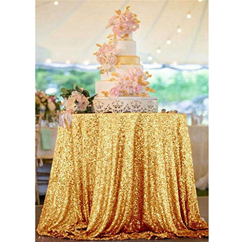ShinyBeauty Sequin Tablecloth-Gold-60Inch Round Sparkle Tablecloth,Glitter Table Cloth,Sequin Wedding Tablecloth (Gold)