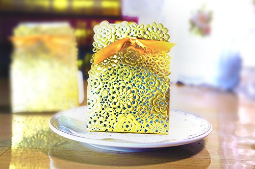 Sorive Red White Gold Laser Cut Wedding Candy Box 50pcs Wedding Gift Decoration Birthday Party Favor Chocolate Boxes For Guests (Gold)