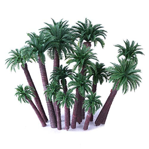 Ymeibe 20 PCS Model Palm Trees Mini Layout Rainforest Plastic Train Coconut Tree Diorama Miniature Landscape Trees