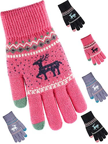 Tatuo 3 Pairs Texting Gloves Touchscreen Gloves Stretch Knitted Mechanic Gloves Winter Warm Gloves (Style 3)