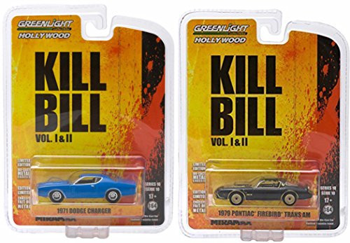 Kill Bill Set Trans-Am Challenger Hollywood Movie Series Pontiac Car Set - Part 1 & II Greenlight 1971 Dodge + 1979 Pontiac Firebird