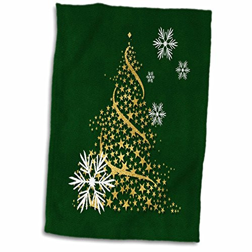 3D Rose Faux Gold Leaf Christmas Tree with White Snowflakes and Green Hand Towel, 15" x 22", Multicolor 3D Rose Faux Gold Leaf Christmas Tree with White Snowflakes and Green Hand Towel, 15" x 22", Multicolor
