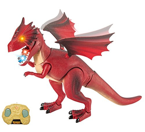 Liberty Imports Dino Planet Remote Control R/C Walking Dinosaur Toy with Shaking Head, Light Up Eyes and Sounds (Fire Dragon)