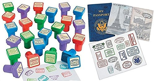 Set of 48 - Passport Stampers and 24 sticker books