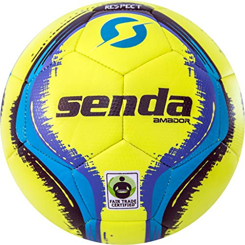 Senda Amador Training Soccer Ball, Fair Trade Certified, Yellow/Light Blue, Size 4 (Ages 8-12)