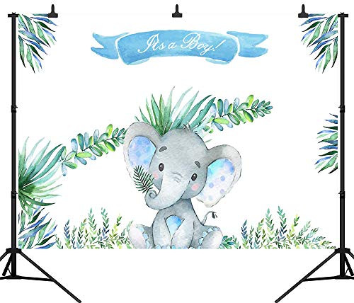 DePhoto 7X5FT(210X150CM) Elephant Blue Rose Baby Shower Seamless Vinyl Photography Backdrop Photo Background Studio Prop PGT376A