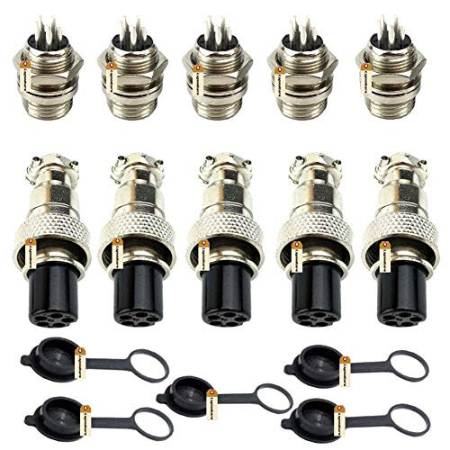 Aviation Connectors 5A, Lsgoodcare GX12-5 Pin Metal Aviation Plug Kit, Including 12MM 5 Pin Plug Thread Male Female Panel Wire Socket and Aviation Plugs Cap (GX12-5)