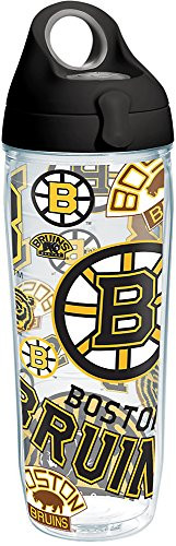 Tervis 1266007 NHL Boston Bruins All Over Tumbler with Wrap and Black with Gray Lid 24oz Water Bottle, Clear