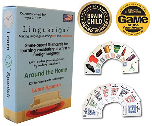 Linguacious Award-Winning Learn Spanish Around The Home Flashcard Game for Kids - with Audio by Native Speaker!