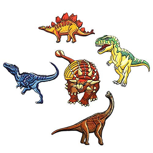 5 Pcs Dinosaur World Embroidered Patches,Jurassic Dinosaur Iron On Patches, Sew On Applique Patch?Dinosaur Park Cute Embroidery Patches, Cool Patches for Boys, Girls, Kids (T-Rex, Velociraptor, ECT)