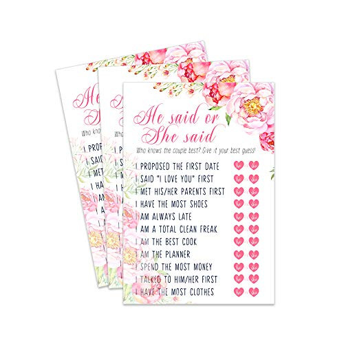 Floral Bridal Shower Game | He Said She Said | Guessing Activity for Wedding | Set of 25 Floral Bridal Shower Game | He Said She Said | Guessing Activity for Wedding | Set of 25