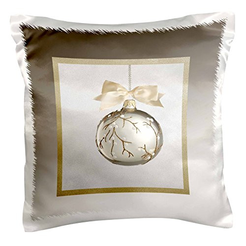 3dRose pc_98795_1 Christmas Ornament White Berry Vine with Bow, Gold and Silver-Pillow Case, 16 by 16"