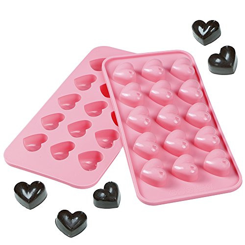 Webake 2 Pack Chocolate Molds?15 Cavity Candy Molds Chocolate Tray,Heart Shaped Silicone Mold 1 inch -Pink