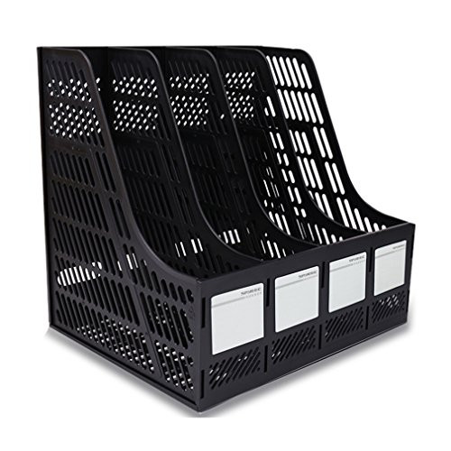 Sayeec Sturdy Desktop 4 Section Magazine Plastic Holders Frames File Dividers Document Cabinet Rack Display and Storage Organiser Box Black