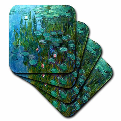 3dRose CST_49340_1 Monet's Water Lilies Painting Soft Coasters, Set of 4